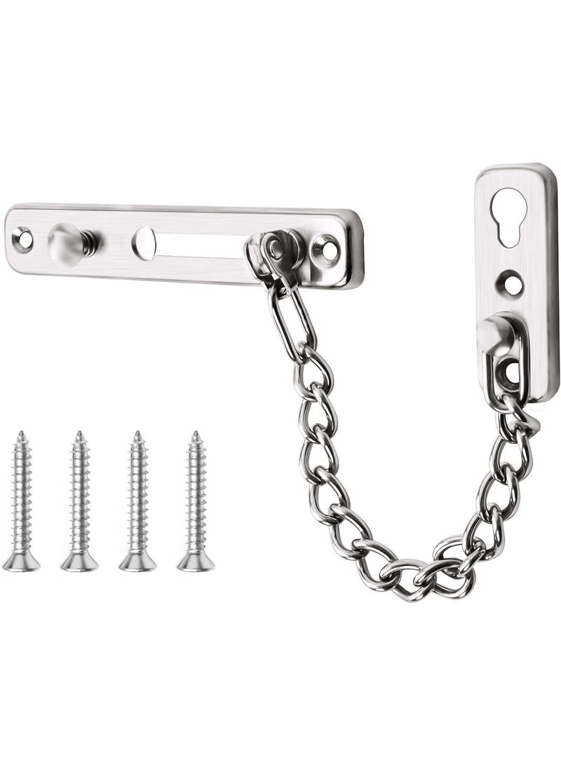 قفل أمان بسلسلة للباب ثقيل التحمل من الستانلس ستيل بلون النيكل المطفي، قفل سلسلة باب مع زر زنبركي مانع للسرقة يُفتح من الداخل فقط، يسمح بفتح الباب جزئيًا للتهوية والمراقبة الآمنة، مقاوم للصدأ، آمن للأطفال وكبار السن، سهل التركيب، مناسب للمنازل والشقق والفنادق والمكاتب - Image 1